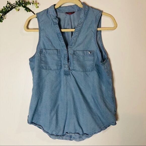 Guess Blue Chambray Tank Top - Picture 2 of 10